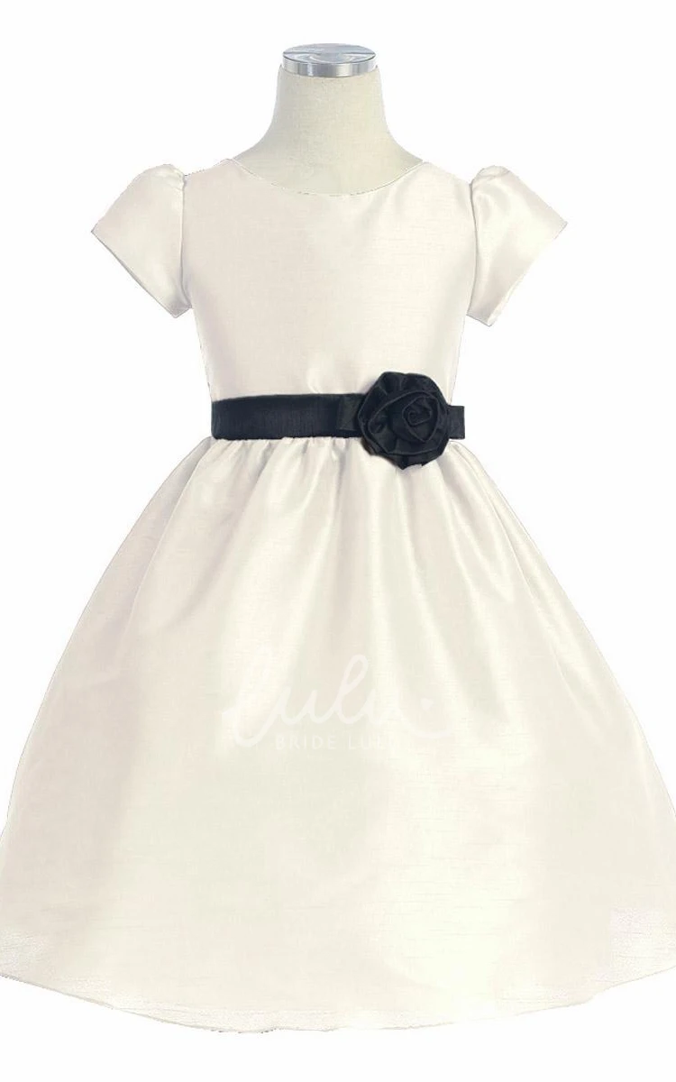 Cap-Sleeve Tiered Tea-Length Flower Girl Dress Flowy Beach Dress