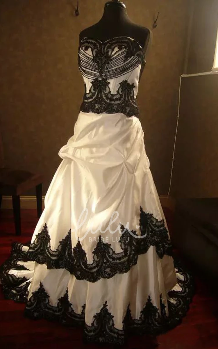 Straps A-Line Taffeta Lace Wedding Dress with Ruffles and Tiers Chapel Train