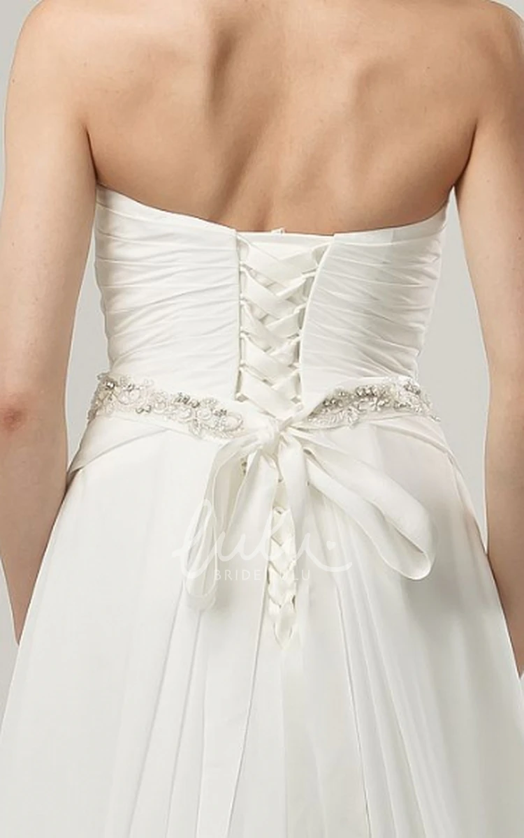 Chiffon Sweetheart Wedding Dress with Criss-Cross and Bow