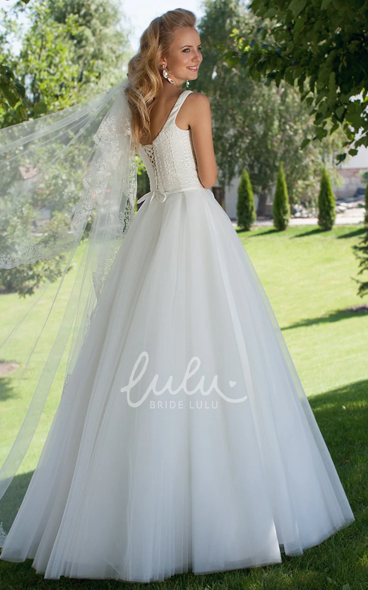 Beaded Tulle Wedding Dress with Corset Back Ball Gown Sleeveless