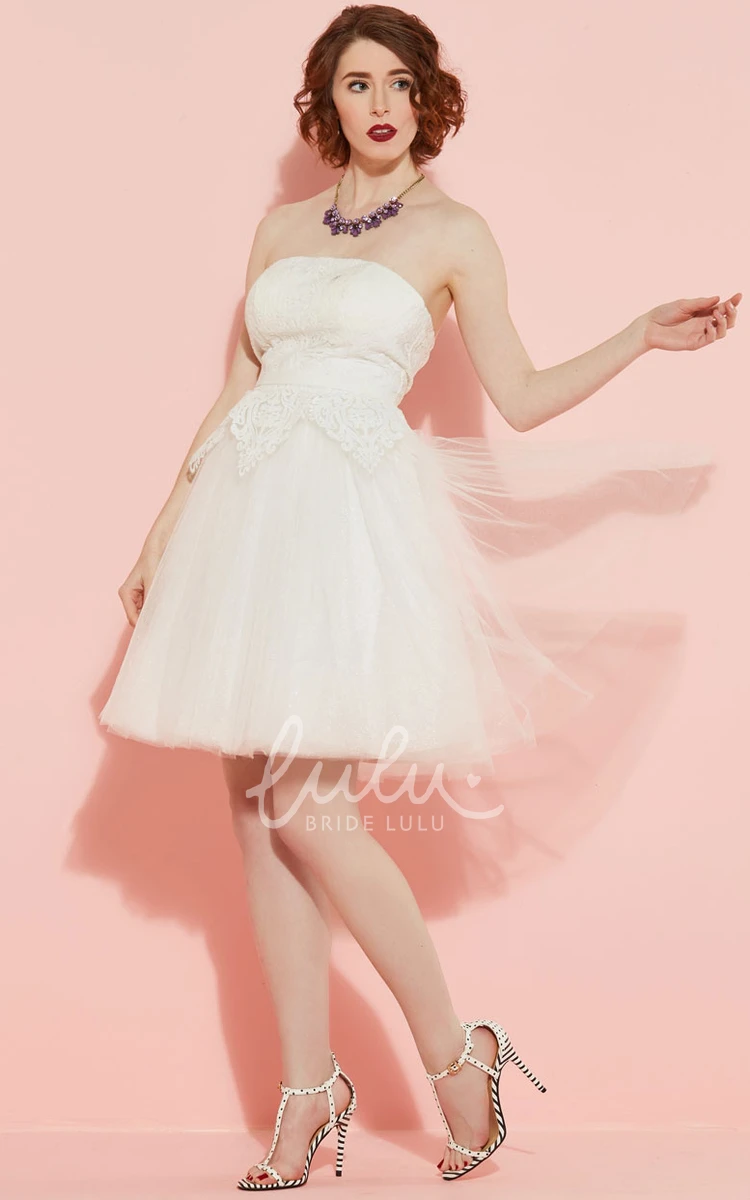 Tulle Strapless Wedding Dress with Lace Knee-Length A-Line