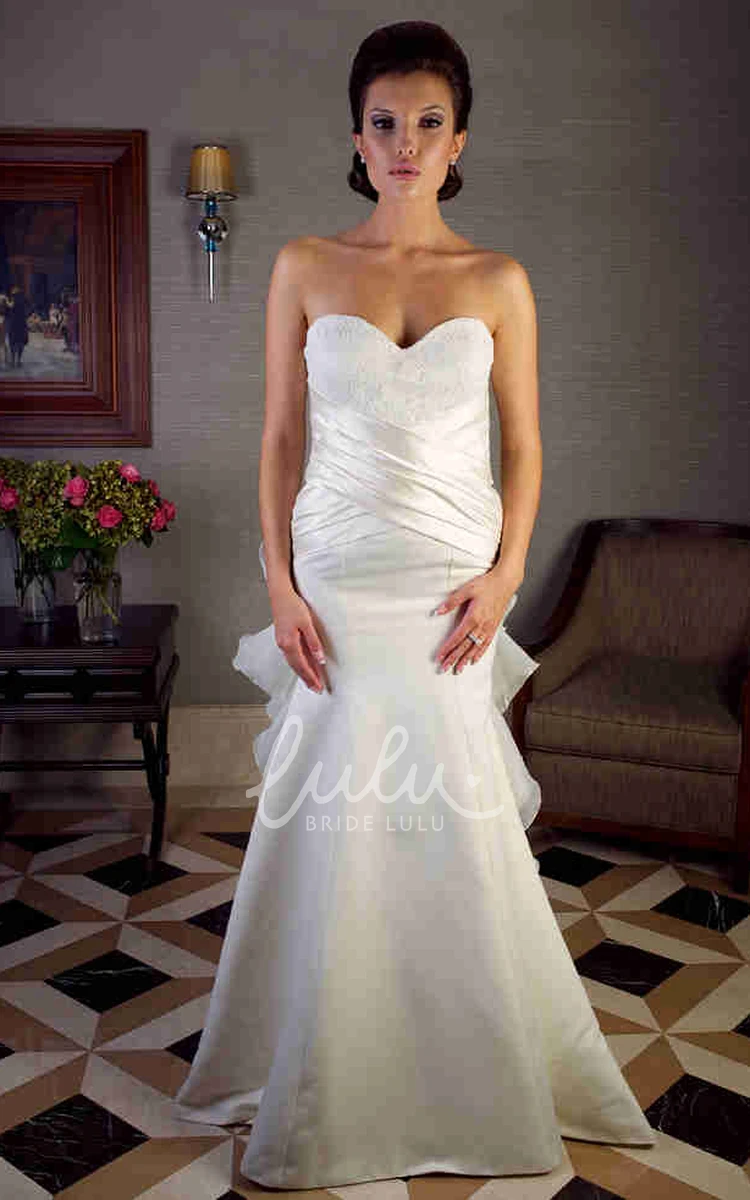 Satin Sheath Wedding Dress with Cascading Ruffles and Corset Back