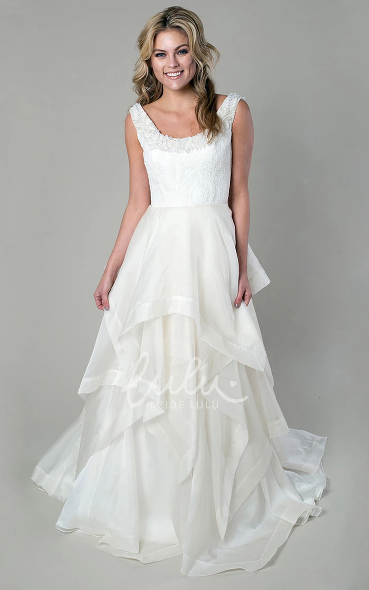 Maxi Organza A-Line Wedding Dress with Tiers and Draping Flowy Wedding Dress