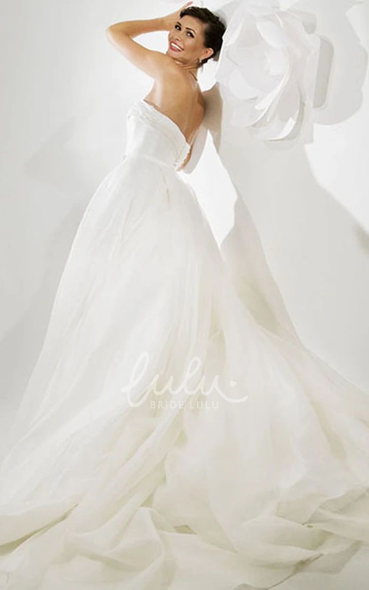 A-Line Strapless Satin Wedding Dress with Chapel Train and Backless Style Sleeveless Long