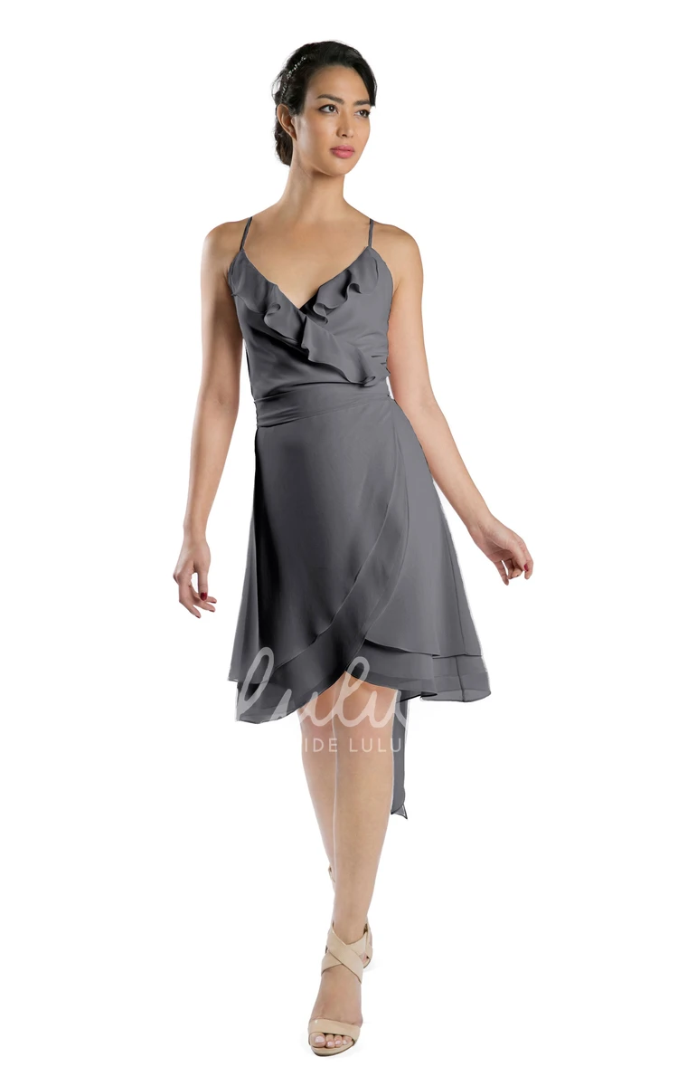 Spaghetti Strap Knee-Length Chiffon Bridesmaid Dress in Multi-Color Sleeveless