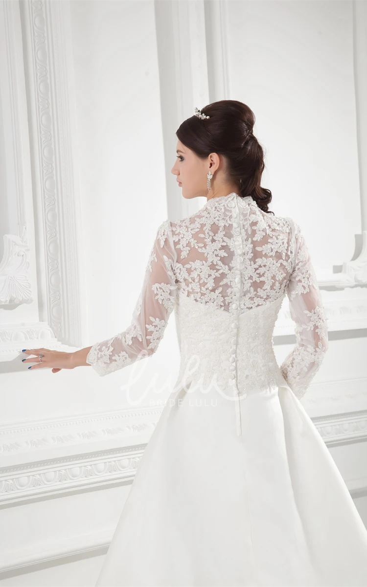 Lace Illusion Sleeve Wedding Dress with Scalloped Neckline