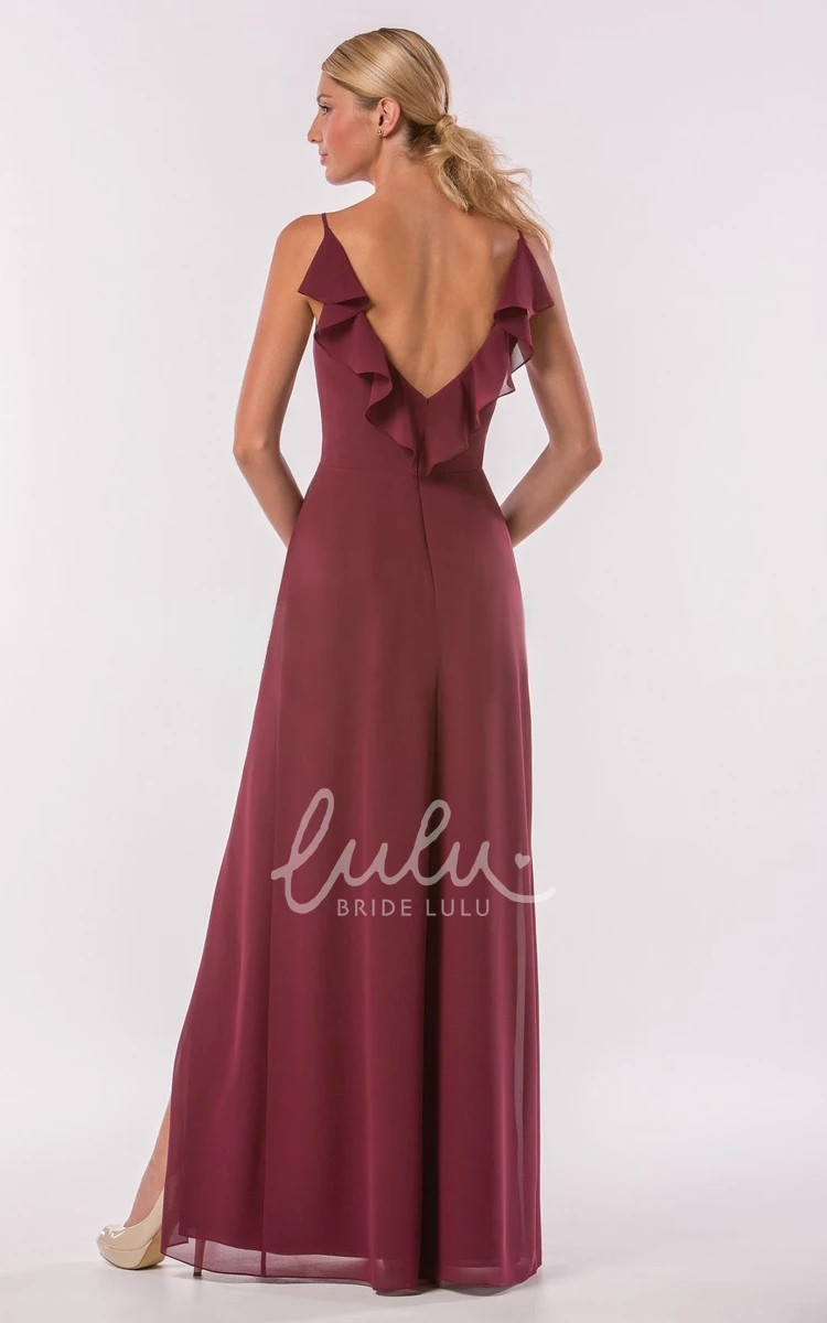 Ruffled Sleeveless V-Neck Bridesmaid Dress