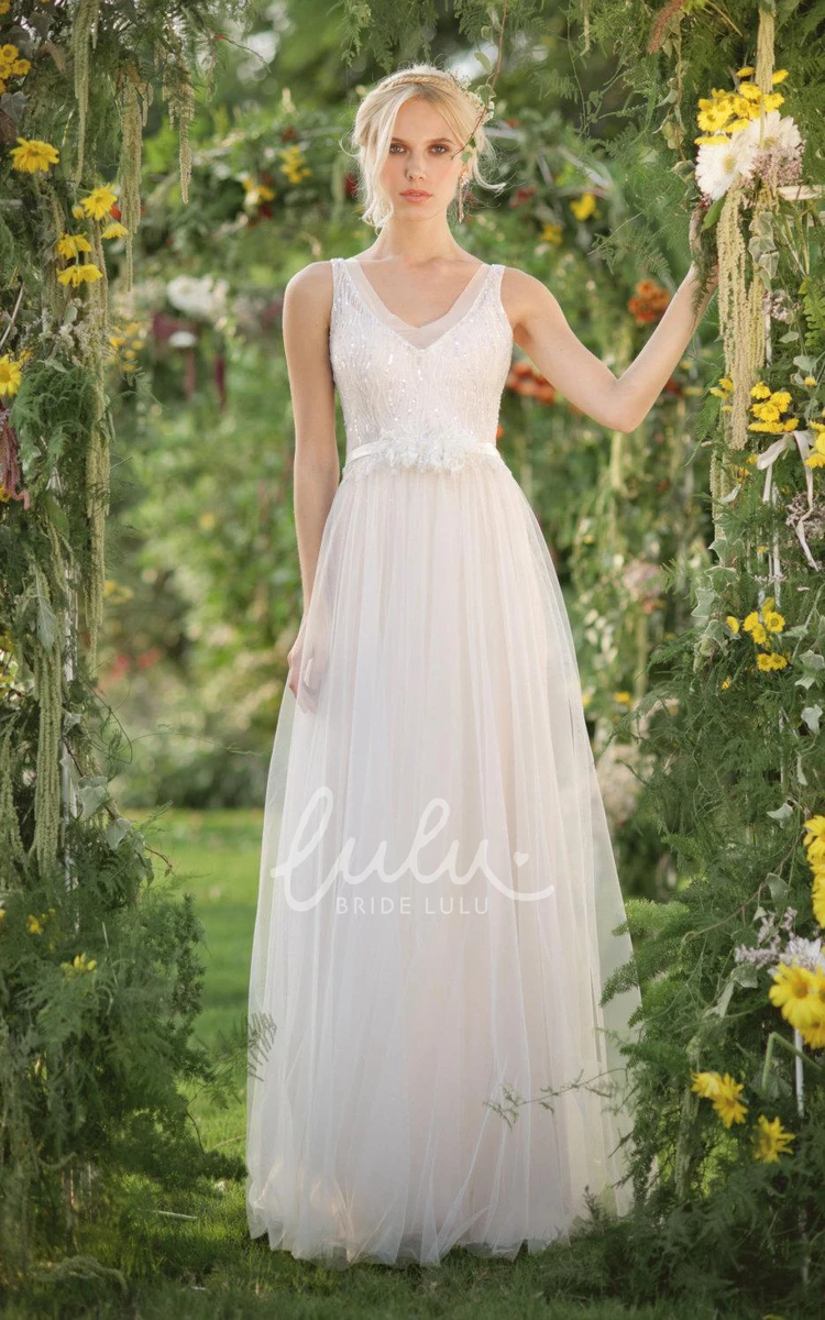 Beaded Chiffon Tulle Lace Wedding Dress with Sequins Unique Bridal Gown