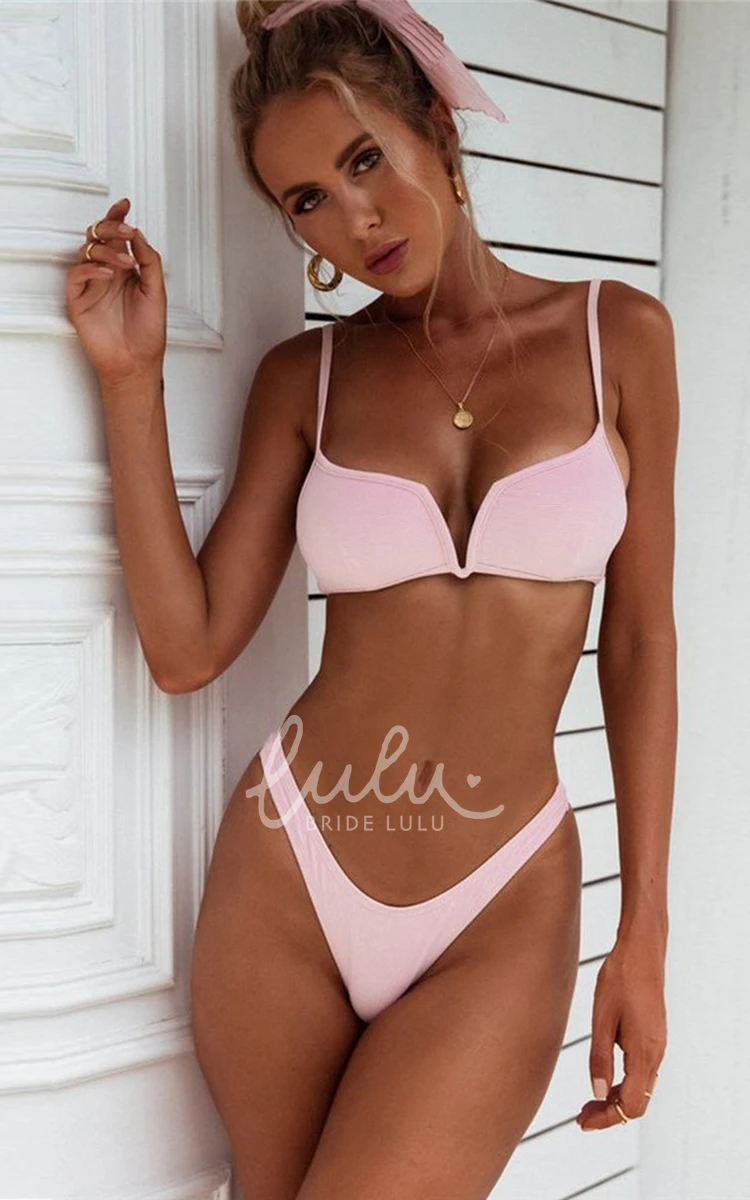 Plain Spaghetti High-Cut Bikini Set Swimsuit