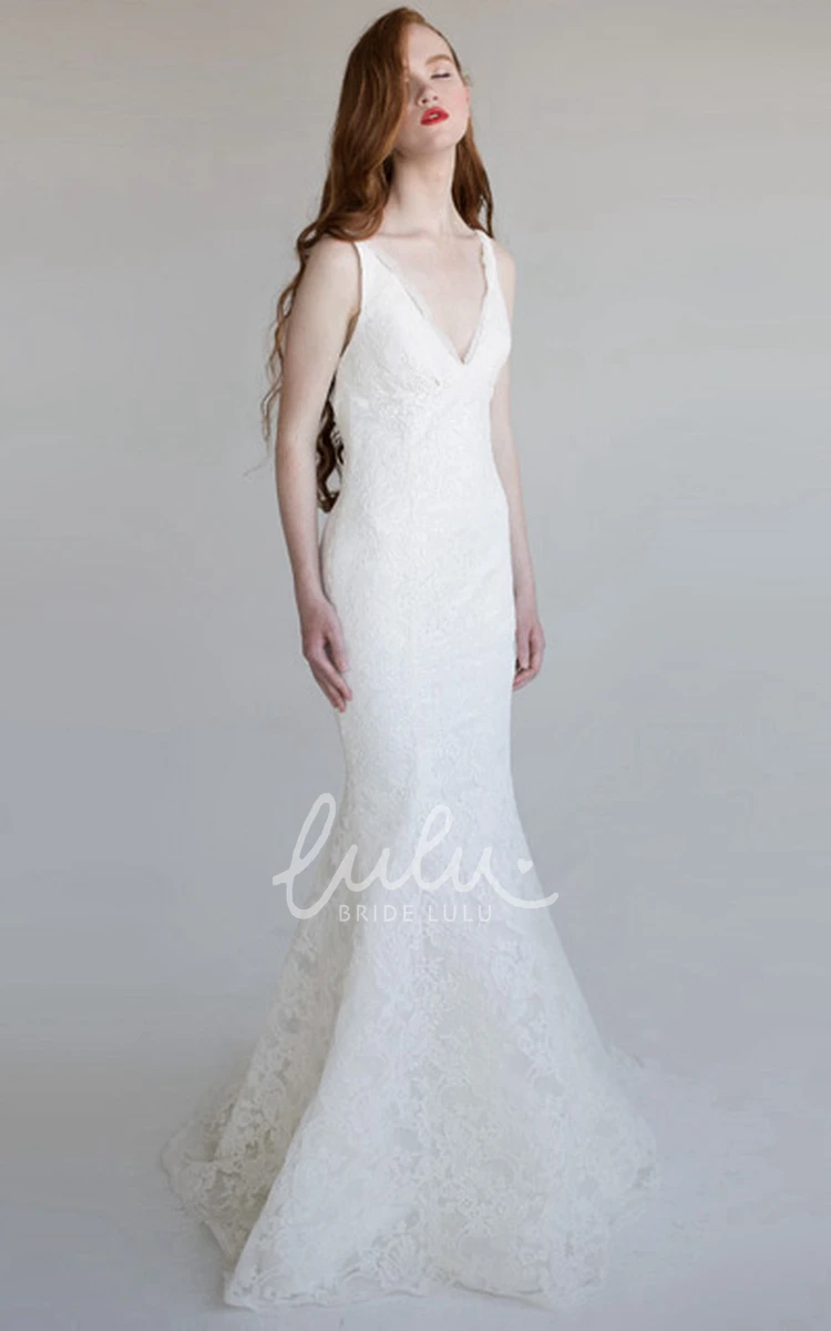 Sheath Lace Wedding Dress Appliqued V-Neck Floor-Length Elegant