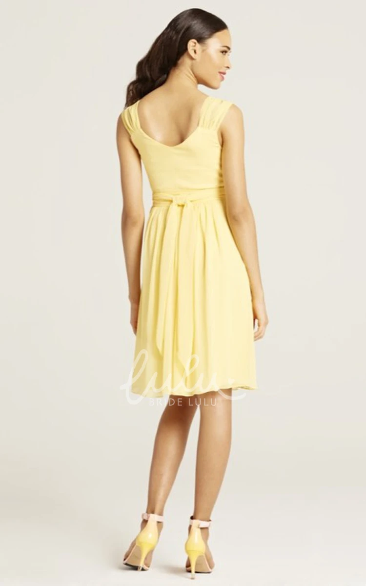 V-Neck Ruched Chiffon Bridesmaid Dress with Bow Short Length