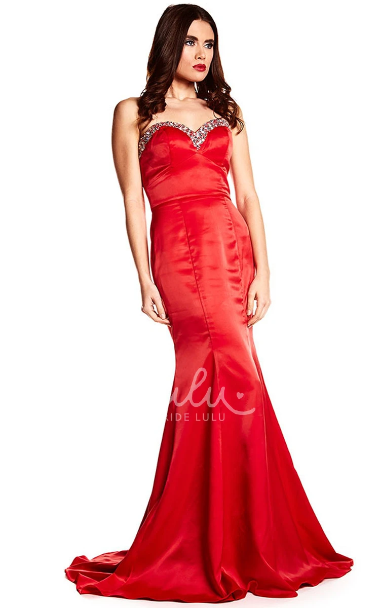 Trumpet Satin Beaded Sweetheart Prom Dress Sleeveless Backless Style Unique