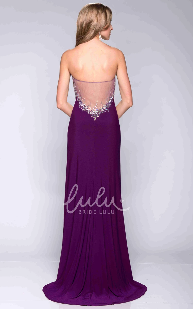 Illusion Back Form-Fitted Jersey Prom Dress with Side Split Flowy Jersey Prom Dress with Illusion Back