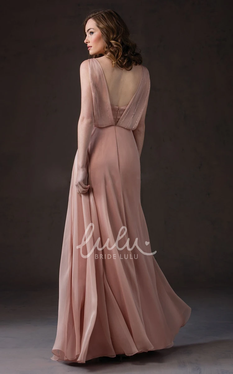 A-Line Long Bridesmaid Dress with Crystals V-Neck and Sleeveless Design Modern Bridesmaid Dress
