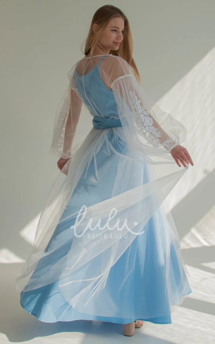 Elegant A Line Tulle Prom Dress with Square Neck & Sash Women's Prom Dress 2024