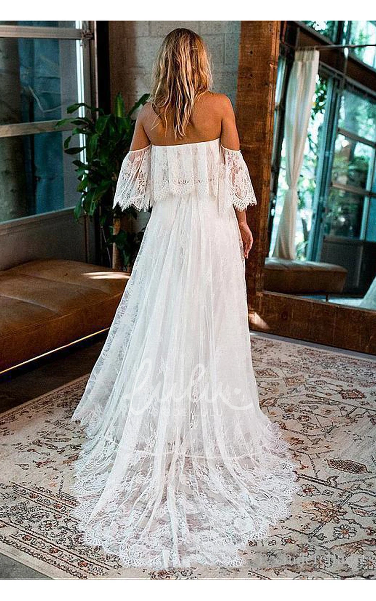 Half Sleeve A-Line Wedding Dress with Sweep Train for Destination Weddings