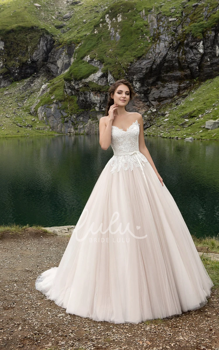 Romantic A-Line Tulle Wedding Dress V-Neck Lace Bodice Pleated Skirt