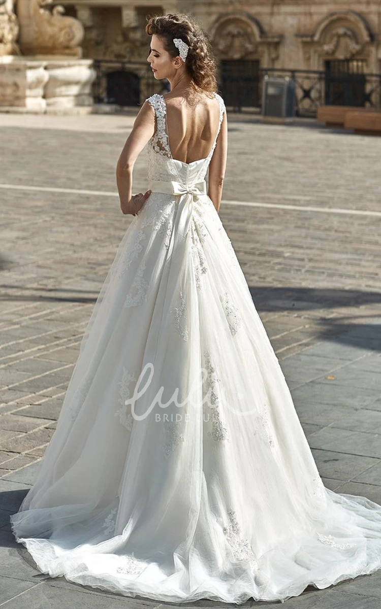 Sleeveless Tulle&Lace A-Line Wedding Dress with Bow Unique Bridal Gown