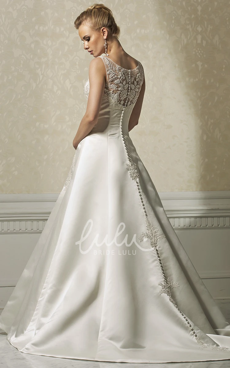 Sleeveless Satin A-Line Wedding Dress with Bateau Neck Timeless Wedding Dress