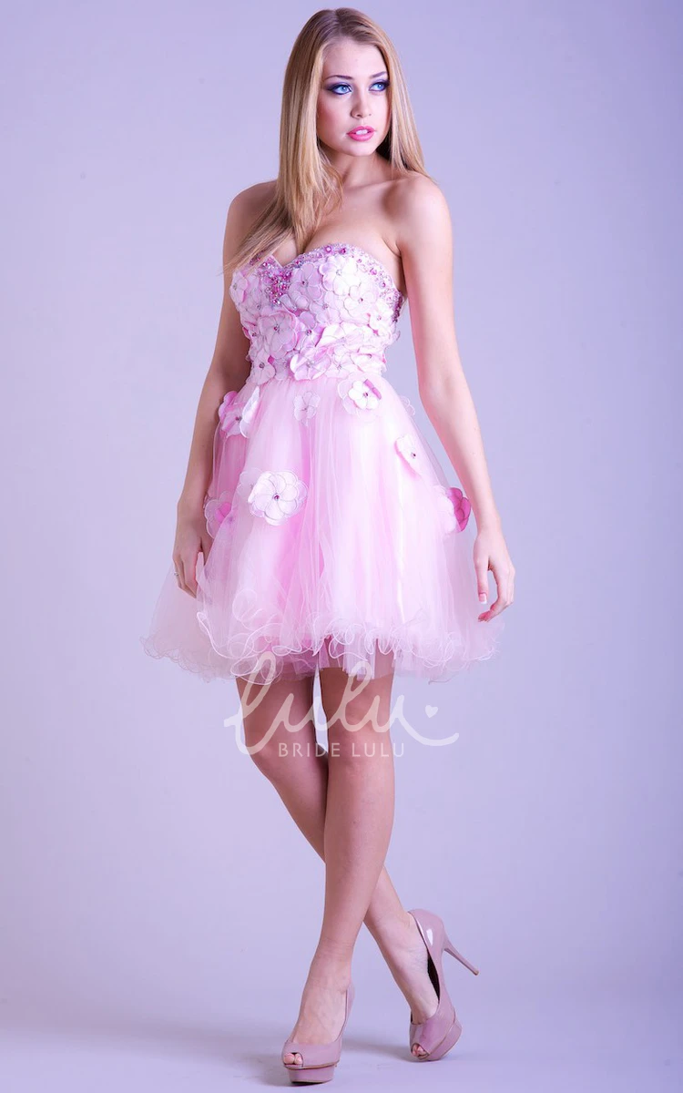 A-Line Sweetheart Floral Tulle Prom Dress With Beading And Ruffles Unique Prom Dress