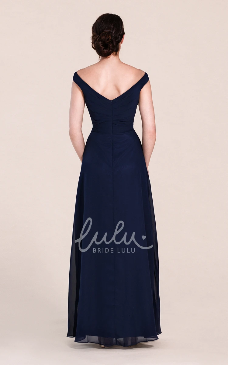 A-Line Chiffon Bridesmaid Dress with Ruchings V-Neck Off-Shoulder