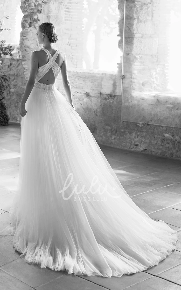 White Empire Boho Wedding Dress 2024 Simple Lace Sleeveless A-Line Romantic Bateau