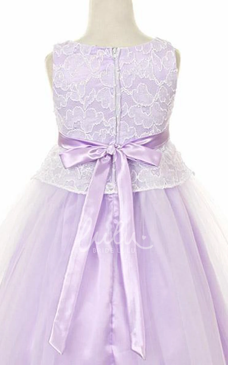 Bowed Tea-Length Tulle&Lace Flower Girl Dress Unique Bridesmaid Dress