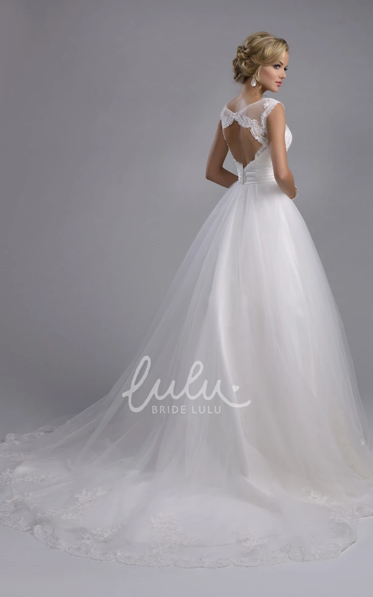 Cap Sleeve Tulle A-Line Wedding Dress with Keyhole Back Vintage Bridal Dress