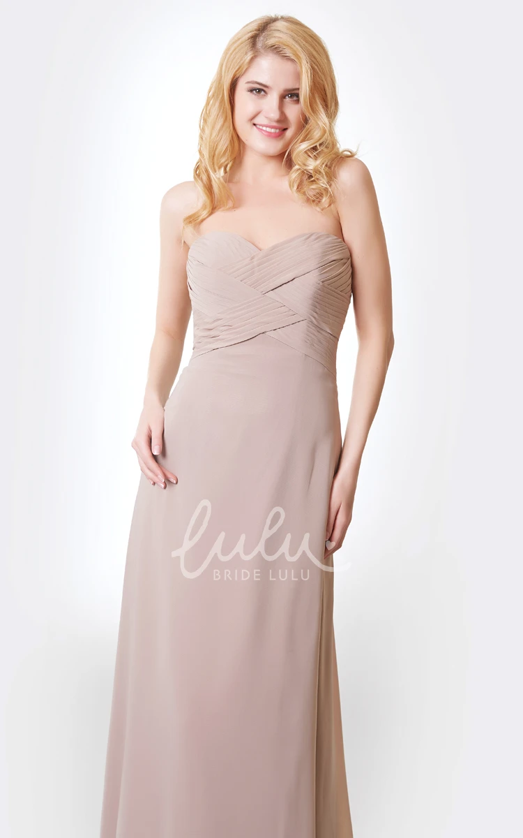 Long Chiffon A-line Dress with Sweetheart Neckline Bandage and Flower for Bridesmaids