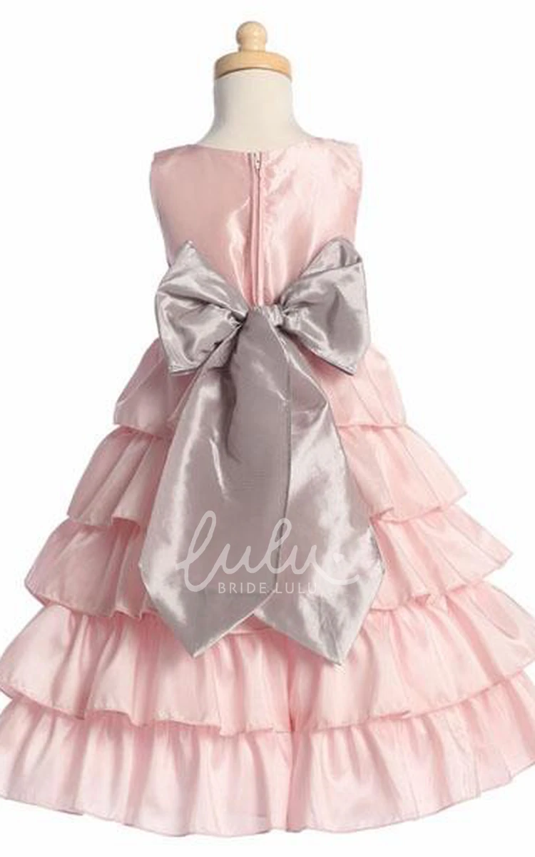 Tiered Taffeta Ankle-Length Flower Girl Dress Classy Bridesmaid Dress for Girls