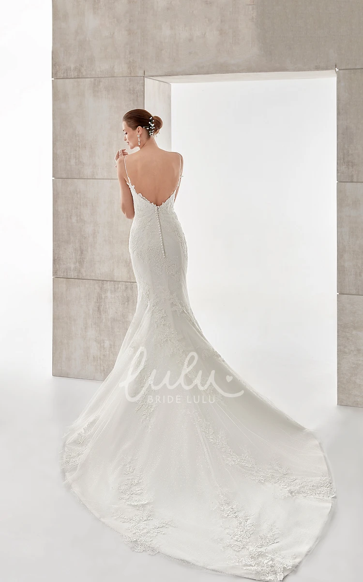 Court Train Mermaid Gown with Sweetheart Neckline and Spaghetti Straps