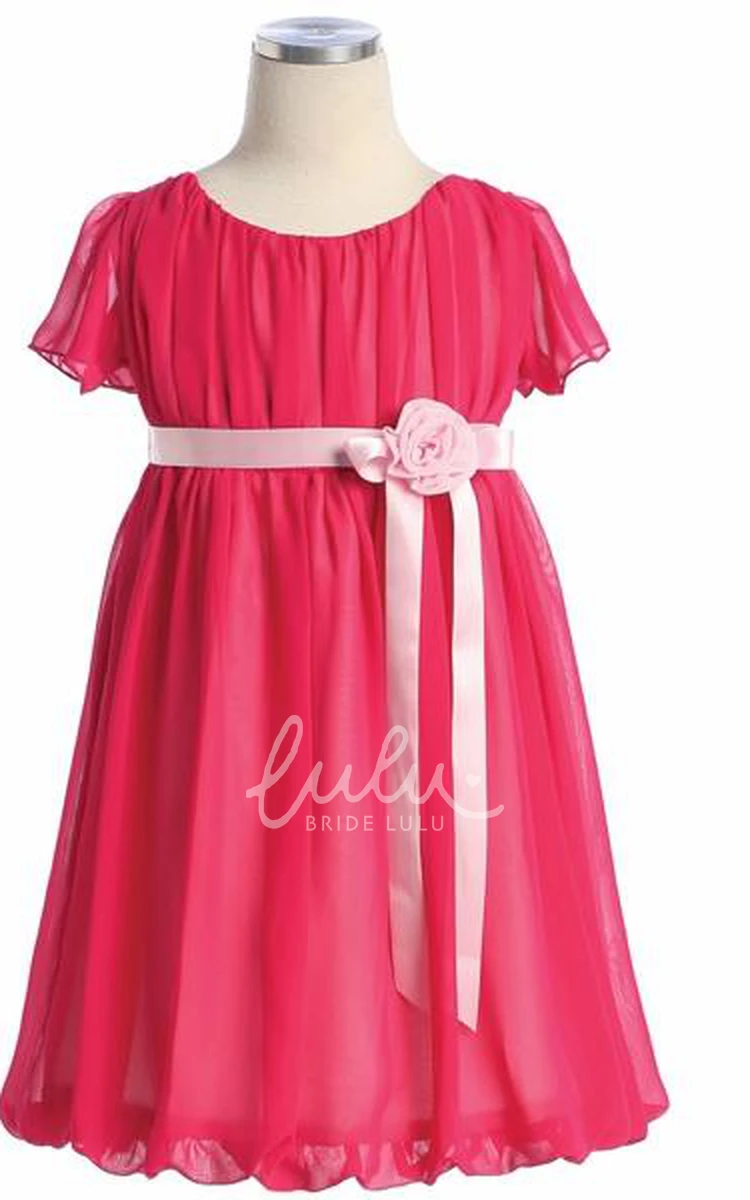 Cap-Sleeve Chiffon & Satin Short Flower Girl Dress Simple and Elegant