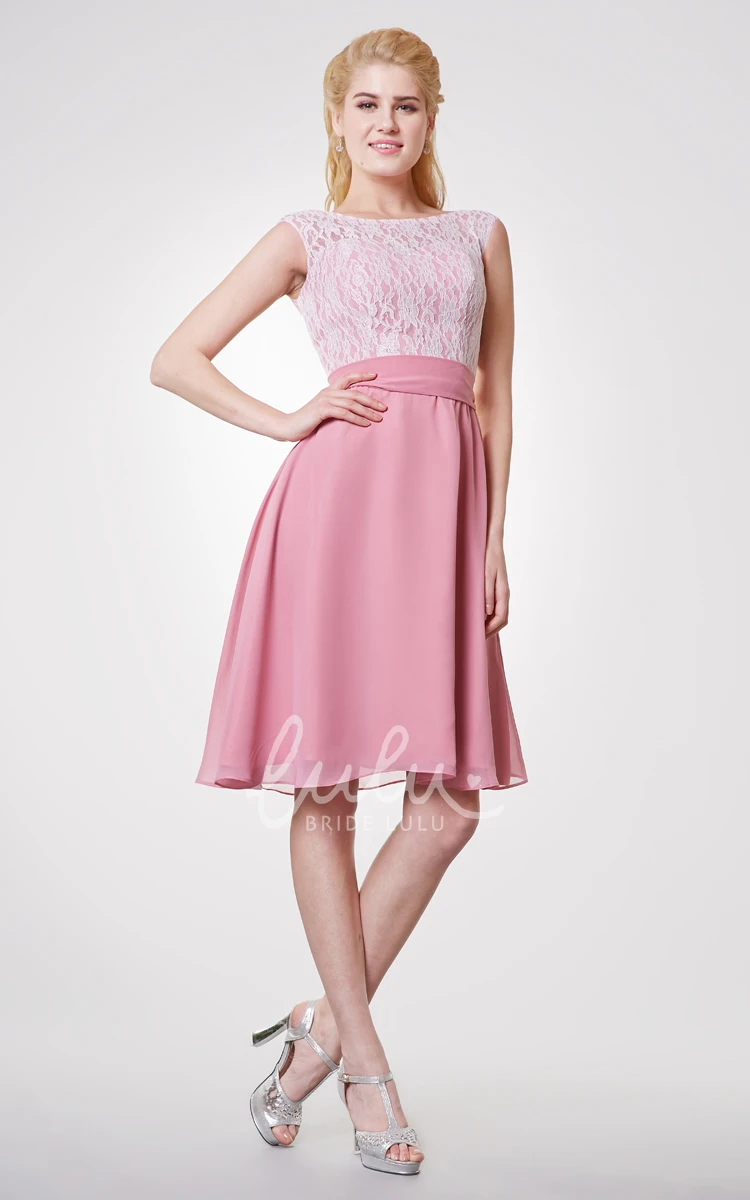 Lace Cap-sleeved A-line Short Bridesmaid Dress with Chiffon Skirt