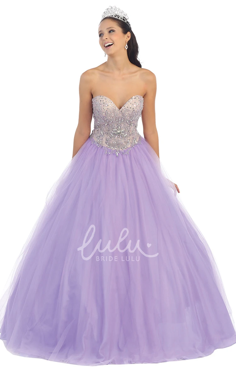 Sweetheart Tulle Ball Gown Formal Dress with Beading Sleeveless Backless
