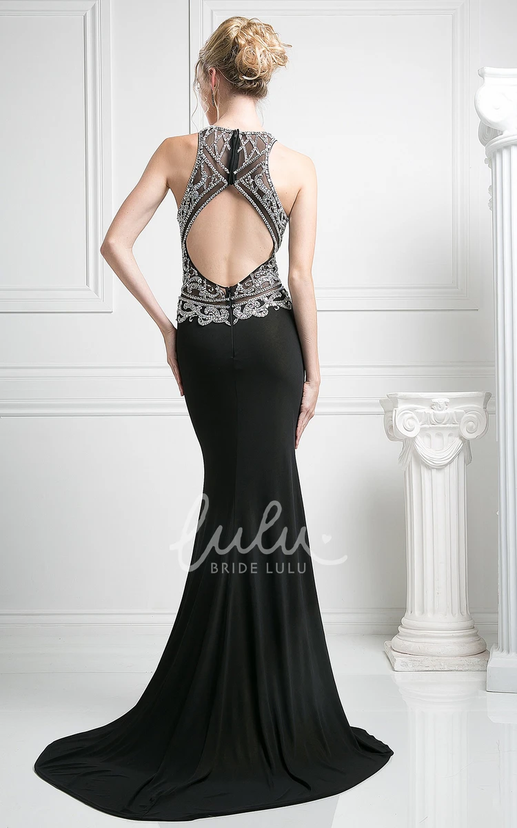 Court Train Jersey Pencil Formal Dress with Keyhole and Beading