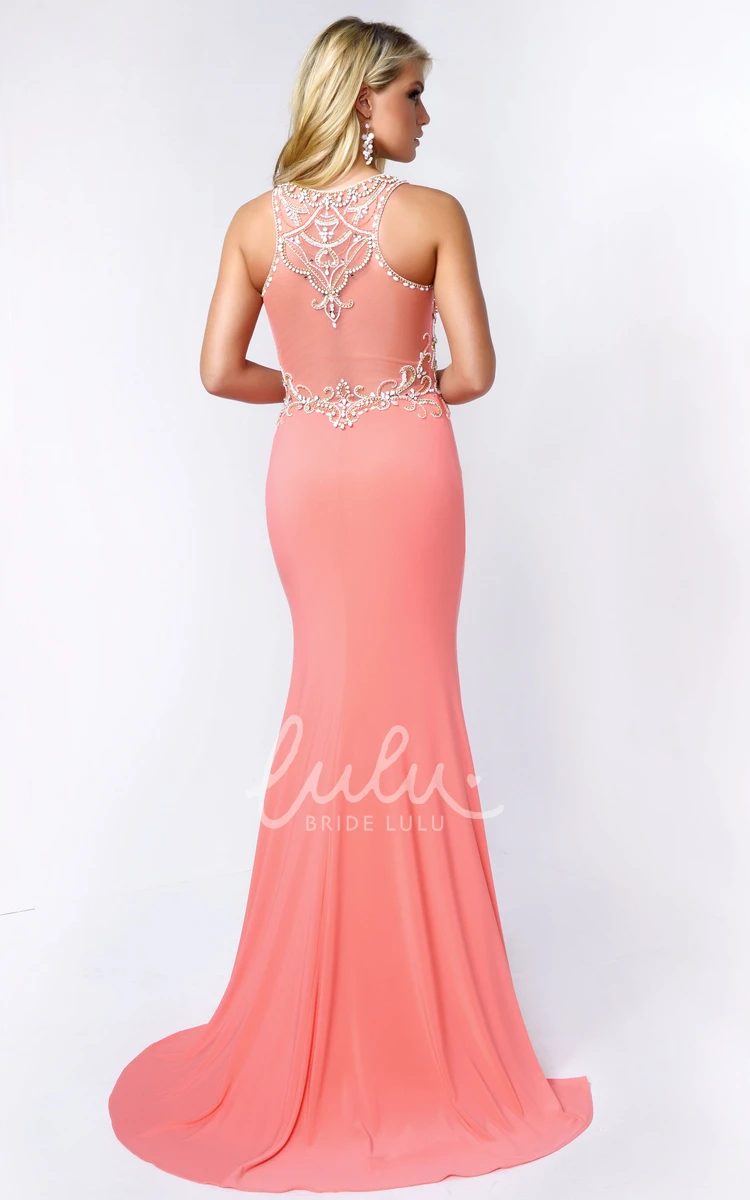 Beaded Sheath Sleeveless Scoop-Neck Dress in Jersey Fabric for Prom or Bridesmaids