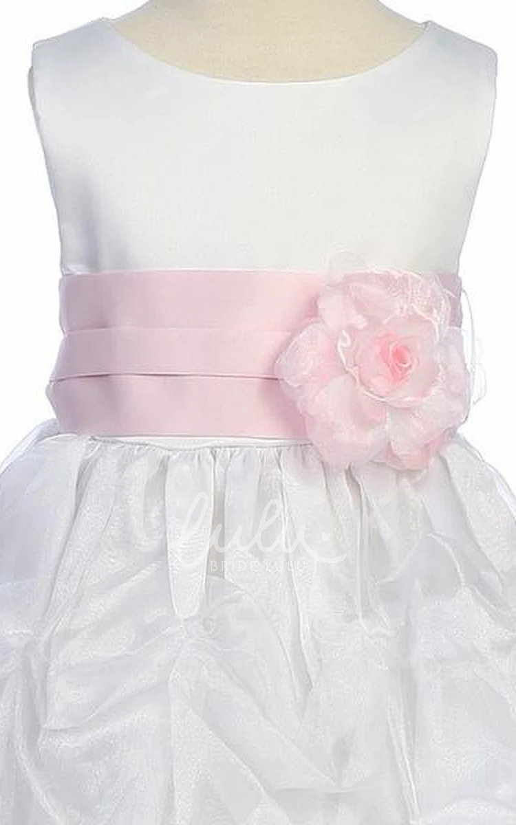 Ruched Organza & Satin Tea-Length Flower Girl Dress Unique Prom Dress