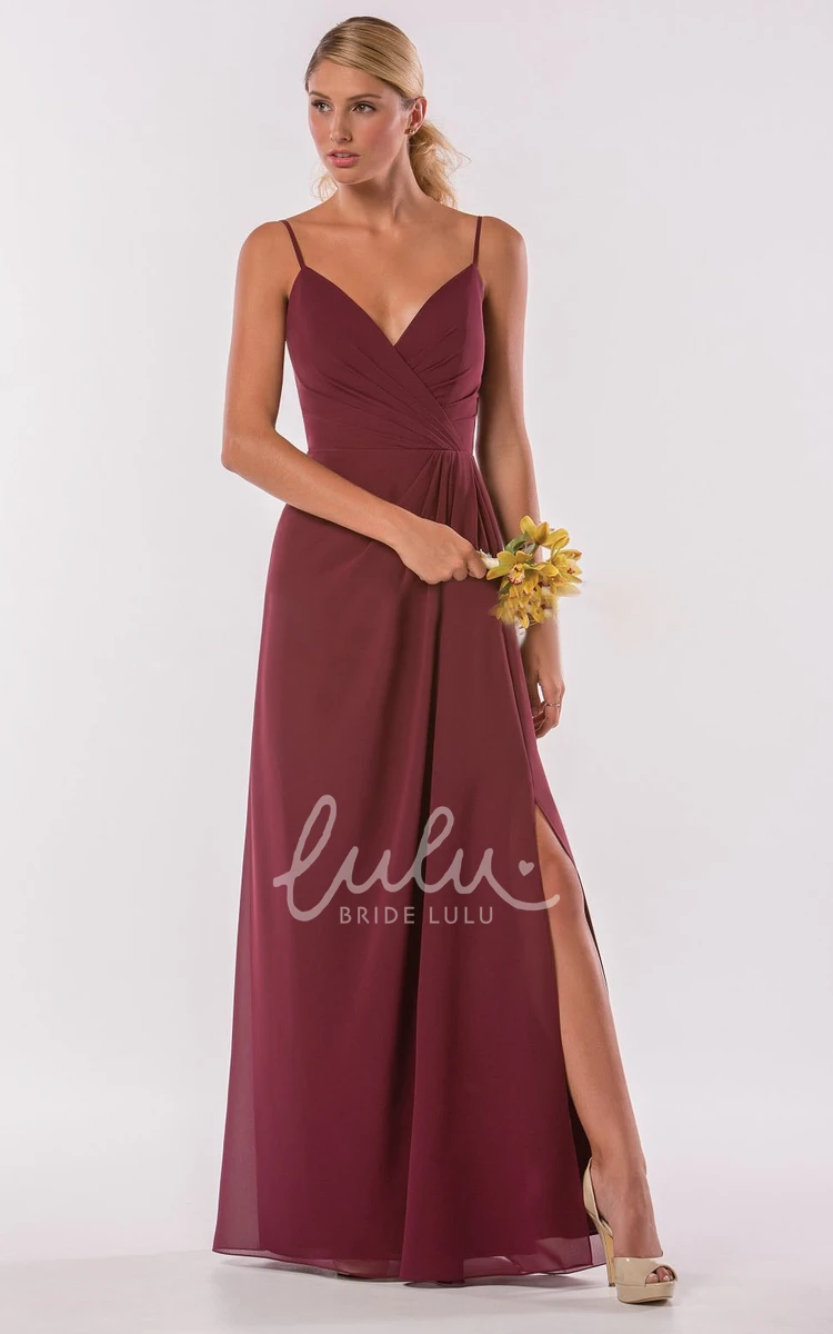 Ruffled Sleeveless V-Neck Bridesmaid Dress