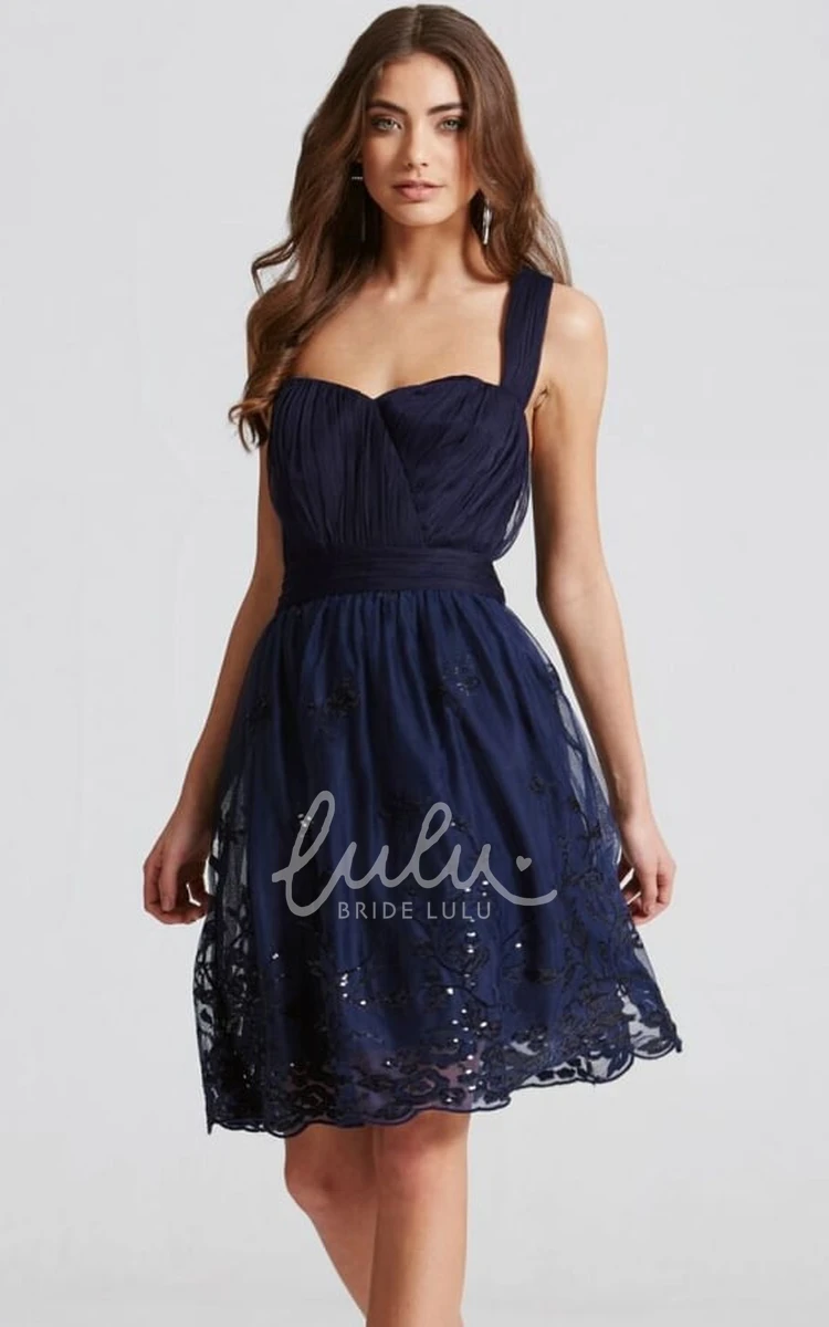 Strapped Tulle Bridesmaid Dress with Sleeveless Design and Applique Detail