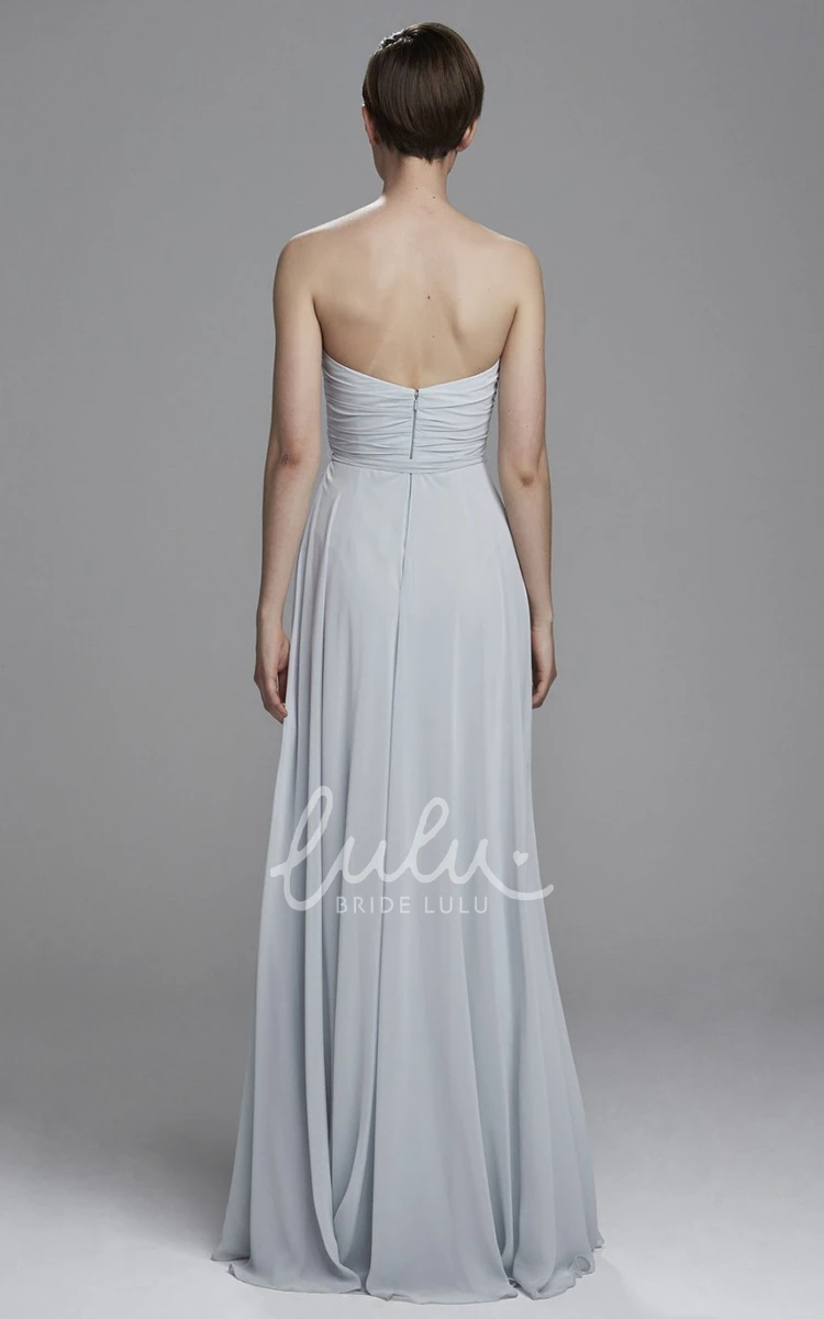 A-Line Sweetheart Chiffon Bridesmaid Dress with Ruched Bodice Bow and Floor-Length Hem