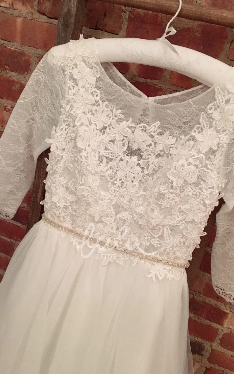 Flower Lace 3/4 Sleeve Wedding Dress