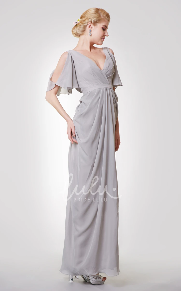 Long Chiffon Bridesmaid Dress with Split Sleeves and Ruffles Flowy Bridesmaid Dress for Women