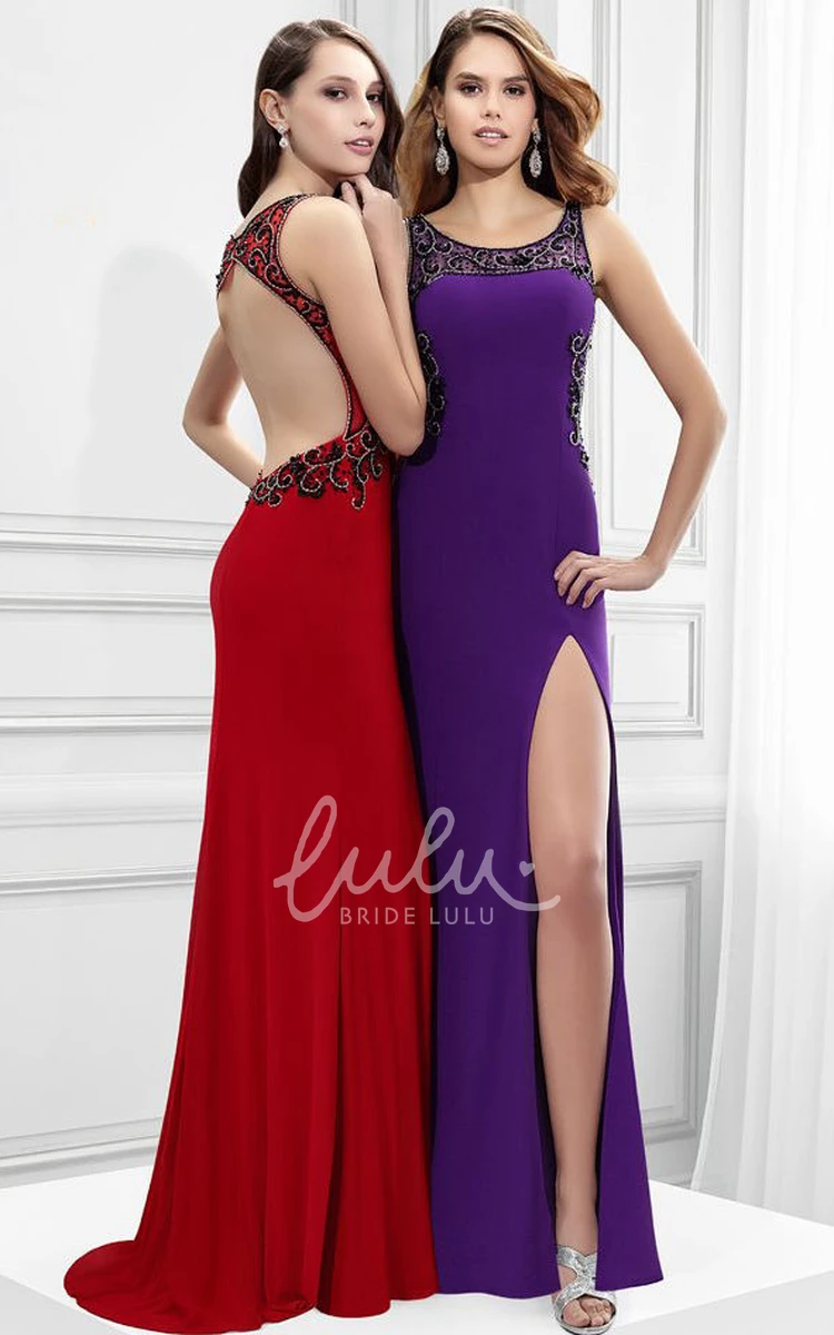 Sleeveless Beaded Scoop Neck Jersey Prom Dress Unique Women's Dress