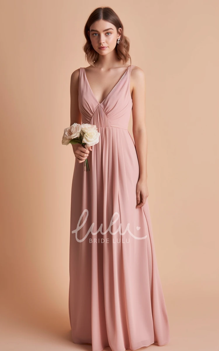 Sleeveless Chiffon A-Line Bridesmaid Dress with V-neck Simple Ethereal Bridesmaid Dress