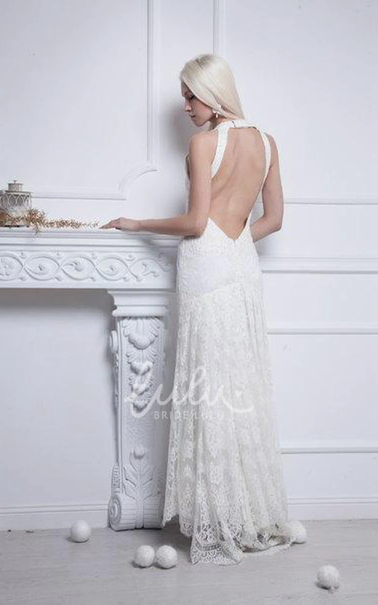 Backless Sheath Lace Wedding Dress V-Neckline Sleeveless Floor-Length