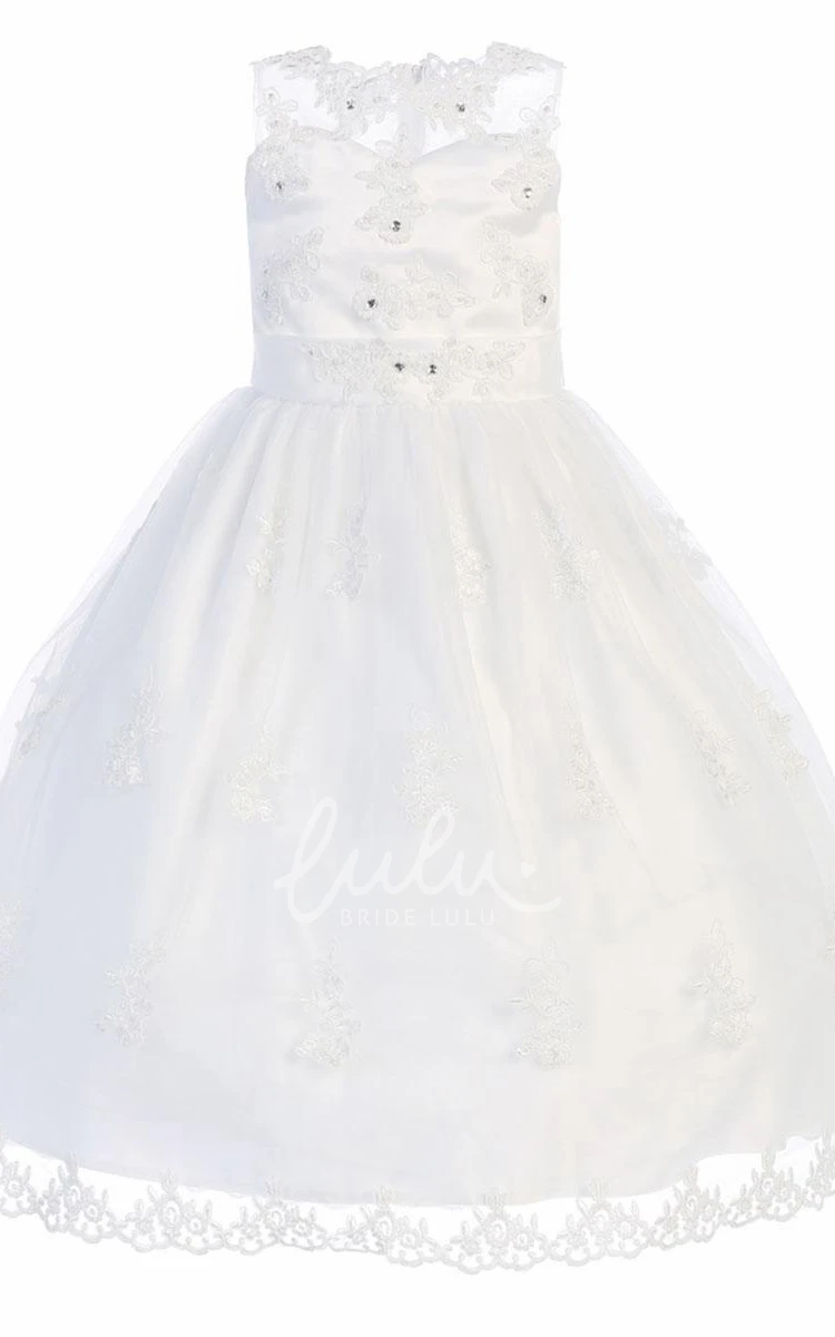 Tiered Lace and Organza Flower Girl Dress Sweetheart Tea-Length