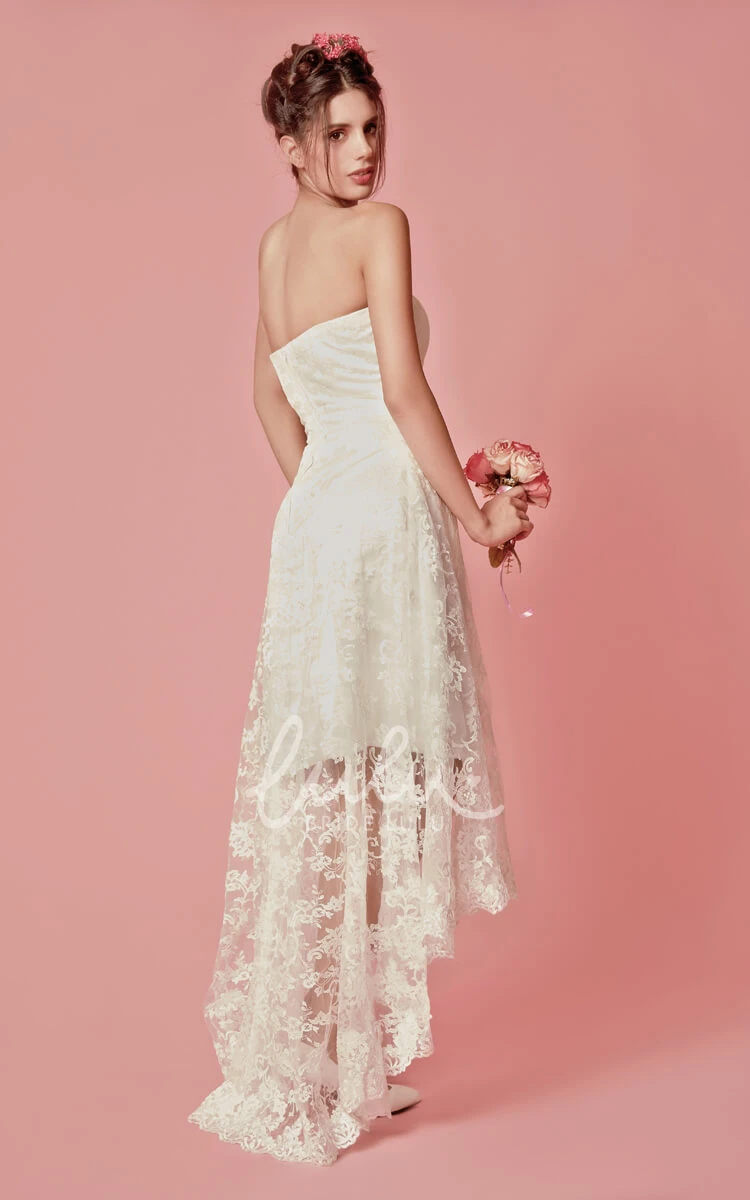 High Low Strapless Lace Bridal Gown