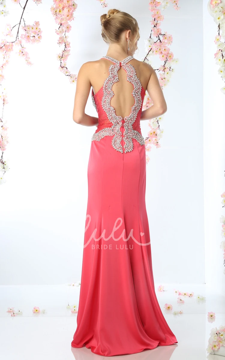 Sleeveless Sheath Jersey Keyhole Formal Dress with Beading and Lace