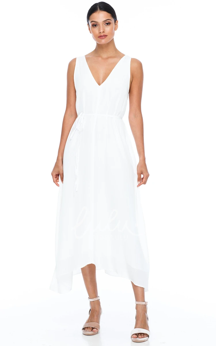 Charmeuse V-neck Bridesmaid Dress with Low-V Back and Sash Casual Bridesmaid Dress