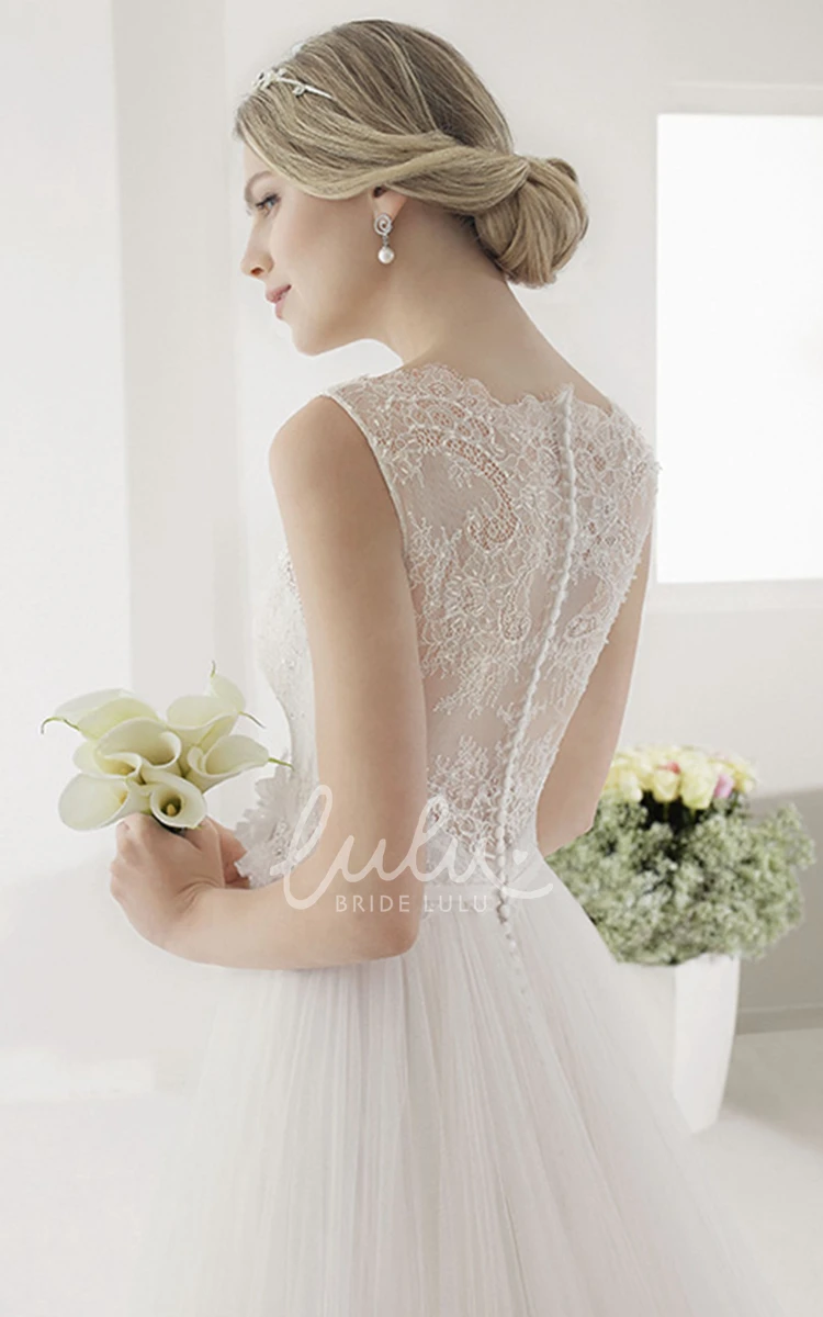 V-neck Wedding Dress with Embroidered Top Tulle Skirt and Waist Flower